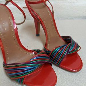 ZARA Multi-strap Metallic Red Blue Strappy Heels 6